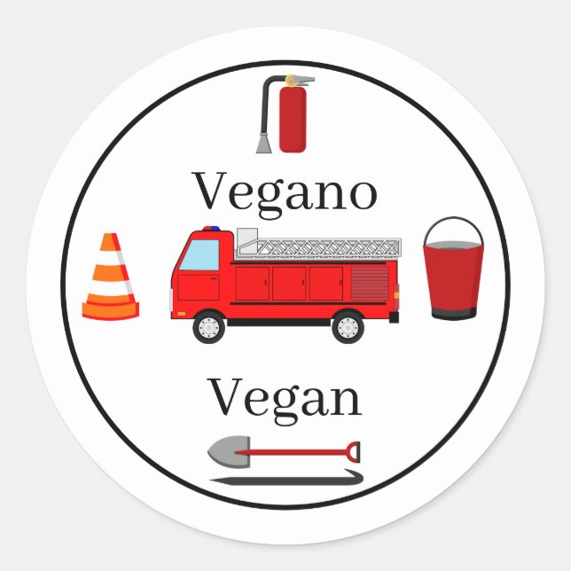 Adesivo Redondo Tema de Bombeiro Garoto Bilíngue de Aniversário (Frente)