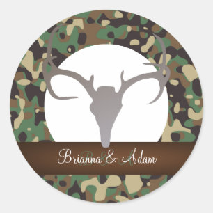 Adesivo Redondo Tema de caça personalizado Antlers Camo Wedding