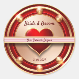 Adesivo Redondo 🌸 Tema de Casamento Romântico Rosa Dourada 💖