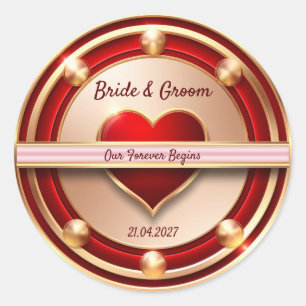 Adesivo Redondo 🌸 Tema de Casamento Romântico Rosa Dourada 💖