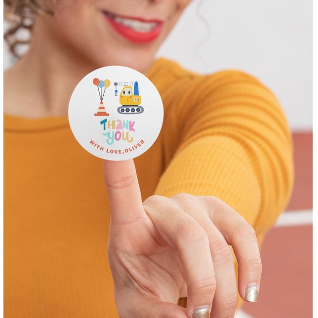 Adesivo Redondo Tema de Construção Gelado Aniversário Obrigado (Criador carregado)