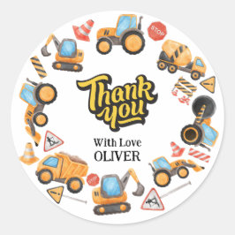 Adesivo Redondo Tema de Construção Obrigado Aniversário