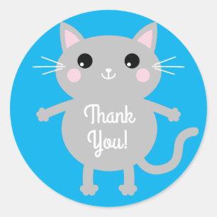 Adesivo Redondo Tema de Festa de aniversário do Gatinho Gato