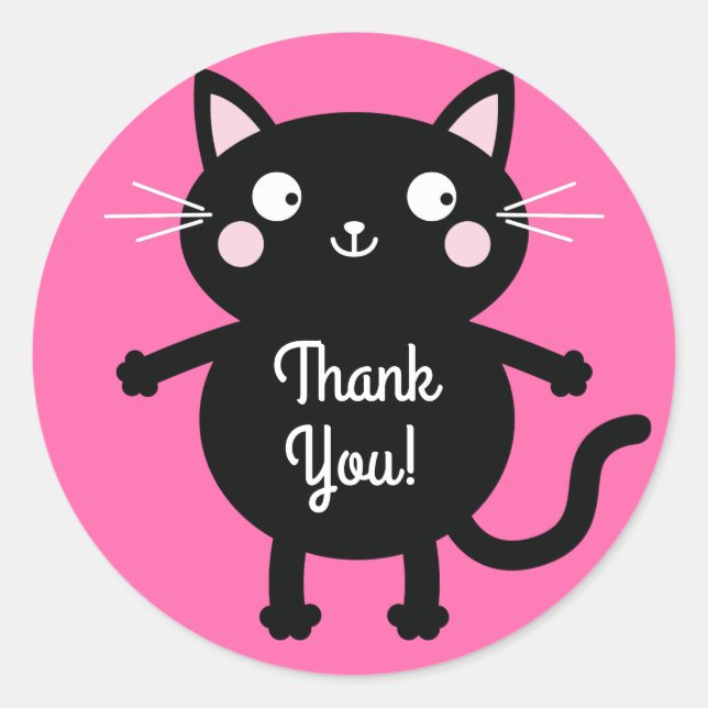 Adesivo Redondo Tema de Festa de aniversário do Gatinho Gato (Frente)