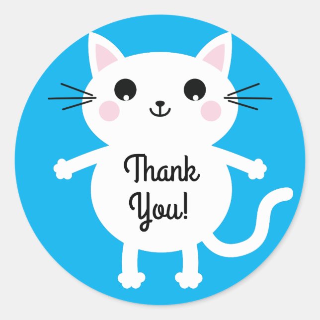 Adesivo Redondo Tema de Festa de aniversário do Gatinho Gato (Frente)