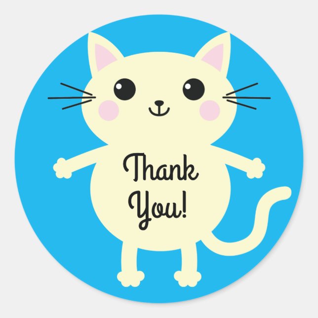 Adesivo Redondo Tema de Festa de aniversário do Gatinho Gato (Frente)