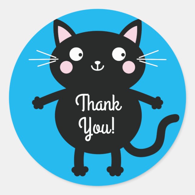 Adesivo Redondo Tema de Festa de aniversário do Gatinho Gato (Frente)