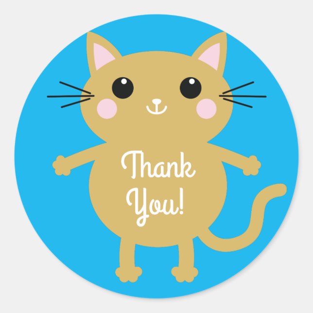 Adesivo Redondo Tema de Festa de aniversário do Gatinho Gato (Frente)