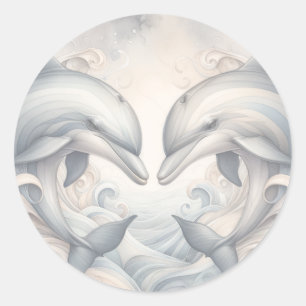 Adesivo Redondo Tema de Golfinho de Casamento