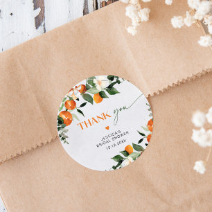 Adesivo Redondo tema de laranja de folhagem cítrica agradecimento 