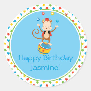 Adesivo Redondo Tema de mnanipulação   do circo do macaco  