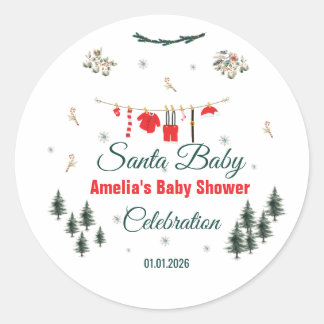 Adesivo Redondo Tema de Natal Santa Baby para Chá de Bebê