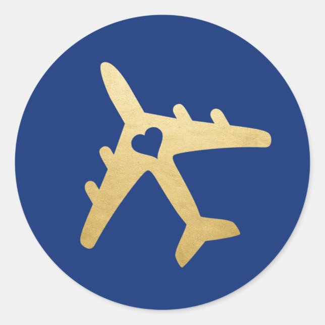 Adesivo Redondo Tema de Viagem de Avião Dourado com Coração EDITÁV (Frente)