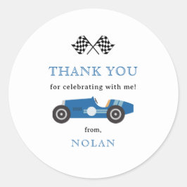 Adesivo Redondo Tema Do Carro De Raça Azul Obrigado