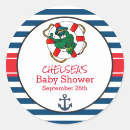 Adesivo Redondo Tema do Chá de fraldas do Alligador Náutico Cinto