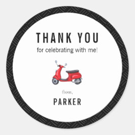 Adesivo Redondo Tema do Patinete Retro Vermelho Obrigado