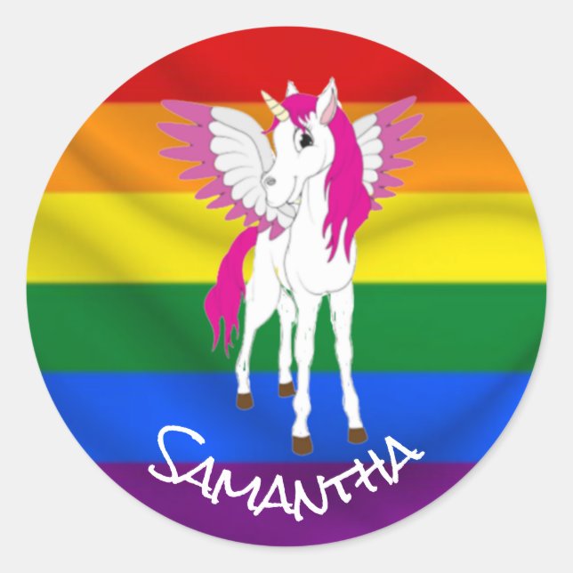 Adesivo Redondo Tema do Rainbow Unicorn Party (Frente)