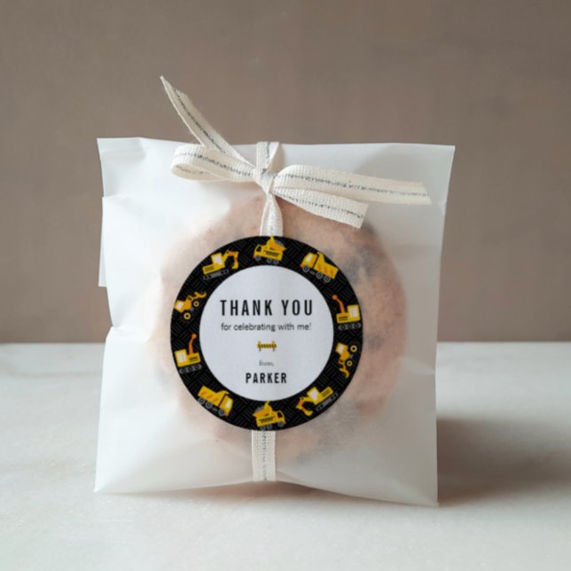 Adesivo Redondo Tema dos Caminhões de Construção Obrigado (Criador carregado)