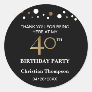 Adesivo Redondo Tema Dourado e negro personalizado, aniversário d