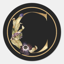 ADESIVO REDONDO TEMA DOURADO MONOGRAMA C COM DISPOSIÇÃO FLORAL
