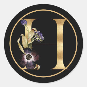 ADESIVO REDONDO TEMA DOURADO MONOGRAMA H COM DISPOSIÇÃO FLORAL