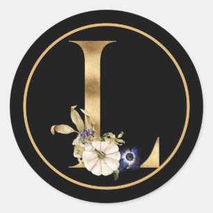 ADESIVO REDONDO TEMA DOURADO MONOGRAMA L COM BOMBAS