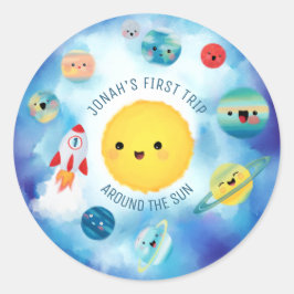 Adesivo Redondo Tema espacial primeiro aniversario do Foguete do E