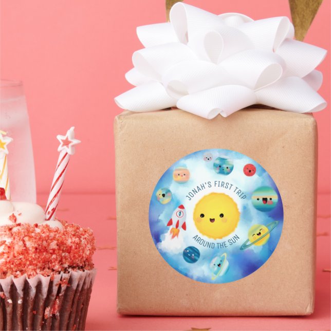 Adesivo Redondo Tema espacial primeiro aniversario do Foguete do E (Festa)