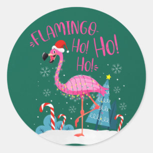 Adesivo Redondo Tema Flamingo Flamingo Ho-Ho Natal Rosa-Ho