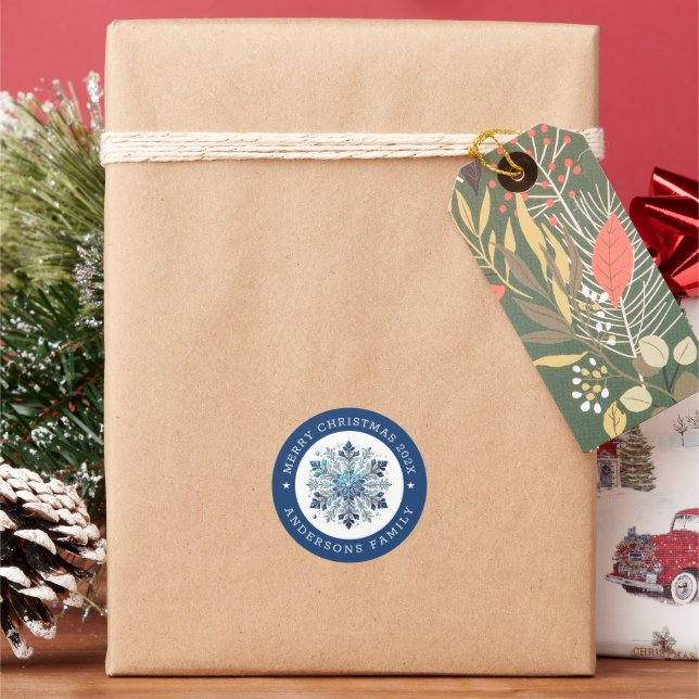 Adesivo Redondo Tema Floco de Neve e Cristais de Gelo (Feriado)