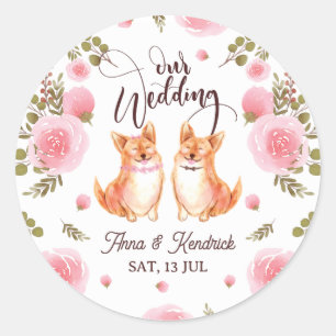 Adesivo Redondo tema floral e animal de convite para o casamento