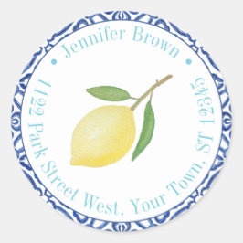 Adesivo Redondo Tema Italiano Casamento de Verão Limões Endereço d