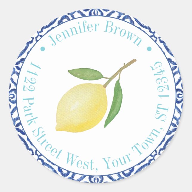 Adesivo Redondo Tema Italiano Verão Casamento Limões Endereço de D (Frente)