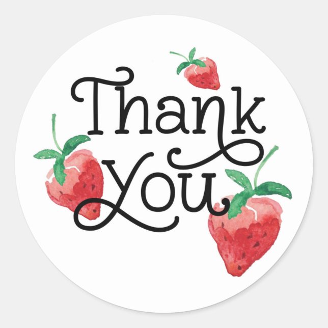 Adesivo Redondo tema morango, primeiro aniversário, aniversário de (Frente)