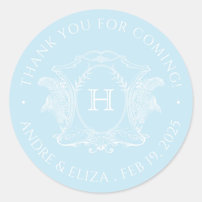 Adesivo Redondo Tema Praia Pasta Azul Monograma de Casamento (Frente)