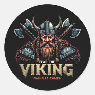 Adesivo Redondo Teme O Viking Nórdico Guerreiro Valhalla Aguarda