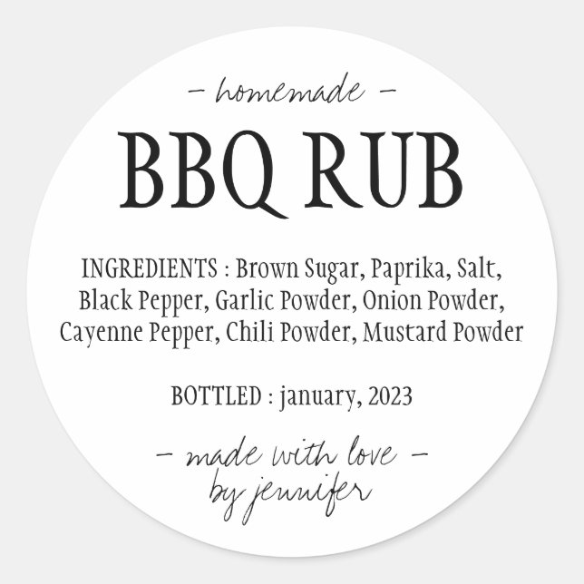 Adesivo Redondo Tempero de Churrasco BBQ Rub (Frente)