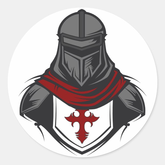 Adesivo Redondo Templar Knight Head Retrato Vestindo Armor (Frente)