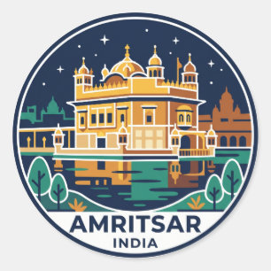 Adesivo Redondo Templo Dourado de Amritsar à Noite Índia