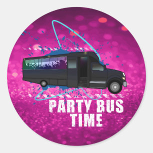 Adesivo Redondo Tempo de Ônibus de Festa Neon Noite Glitter Rosa