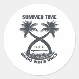 Adesivo Redondo Temporada De Verão Surfando Boas Vibrações Apenas