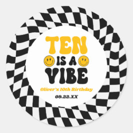 Adesivo Redondo Ten Is A Vibe Retro Tenth 10th Birthday Party