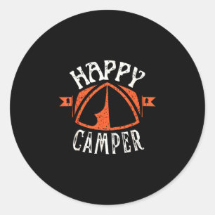 Adesivo Redondo Tenda de acampamento feliz retrô família tripulaçã