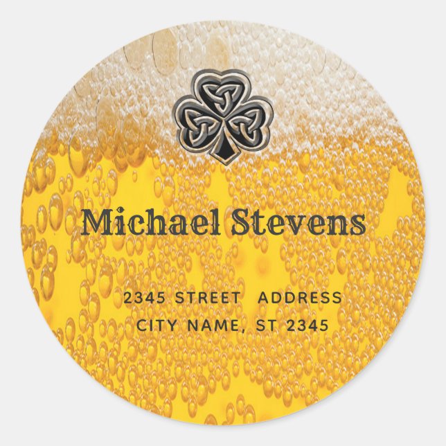 Adesivo Redondo Tendência, cerveja irlandesa, shamrock de sorte, r (Frente)