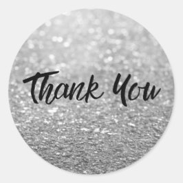 Adesivo Redondo Tendência do Silver Glitter Obrigado