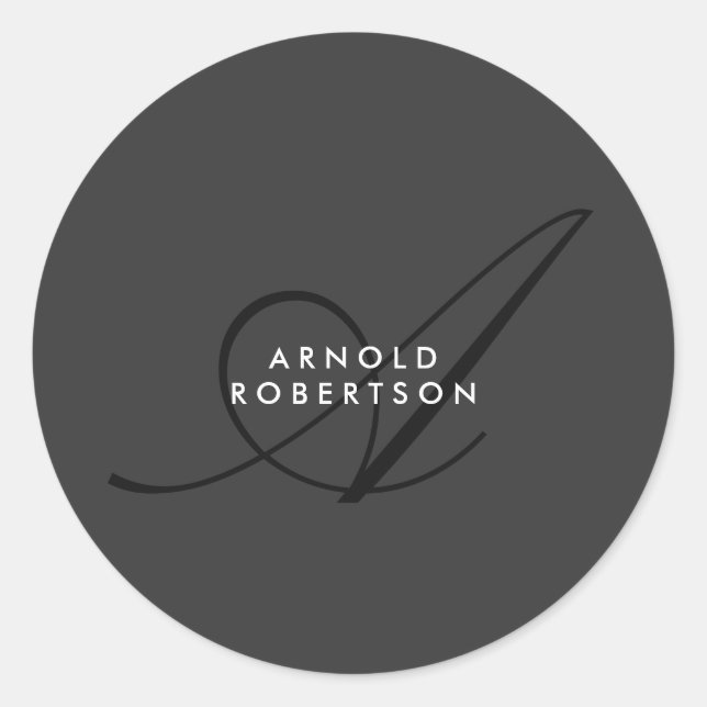 Adesivo Redondo Tendência para Cinzas Simples em Monograma Moderno (Frente)