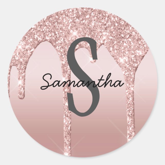 Adesivo Redondo Tendência Rosa Cinzenta com Glitter Leve Dourada d (Frente)