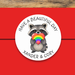 Adesivo Redondo Tenha um belo dia   Raccoon LGBTQ