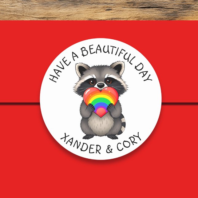 Adesivo Redondo Tenha um belo dia | Raccoon LGBTQ (Criador carregado)