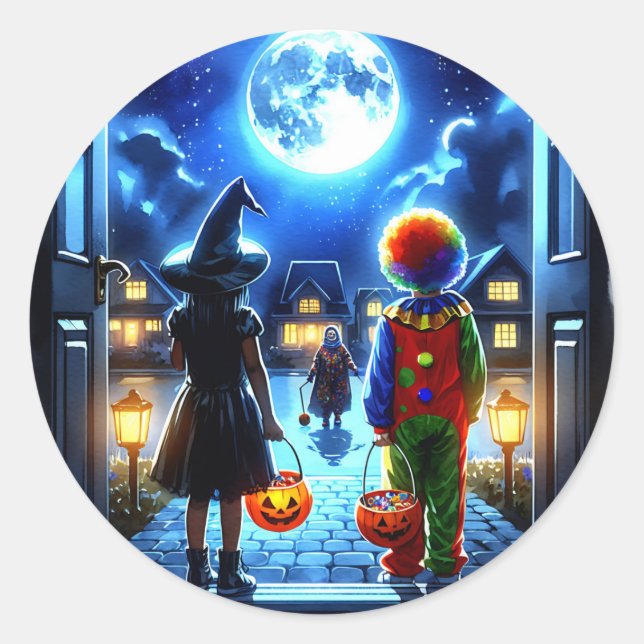 Adesivo Redondo Tenha um Dia das Bruxas Spooky (Frente)